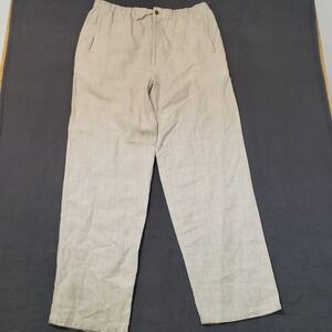 Paradise Collection Pants Women's L Beige Drawstring Pockets Elastic 100% Linen